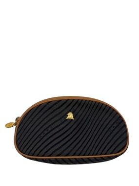 MARK CROSS - BLACK GREY CANVAS BROWN LEATHER JACQUARD PRINT CLUTCH BAG POUCH